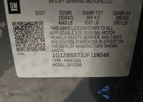 2018 Chevrolet Malibu 1Ls из США, поврежденный, VIN 1G1ZB5ST2JF119049